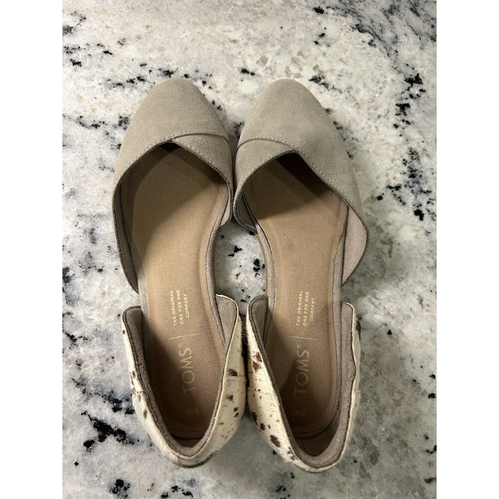 TOMS Julie D'Orsay Flats in Taupe Suede & Cow Hair Size 8 Western Preppy Casual